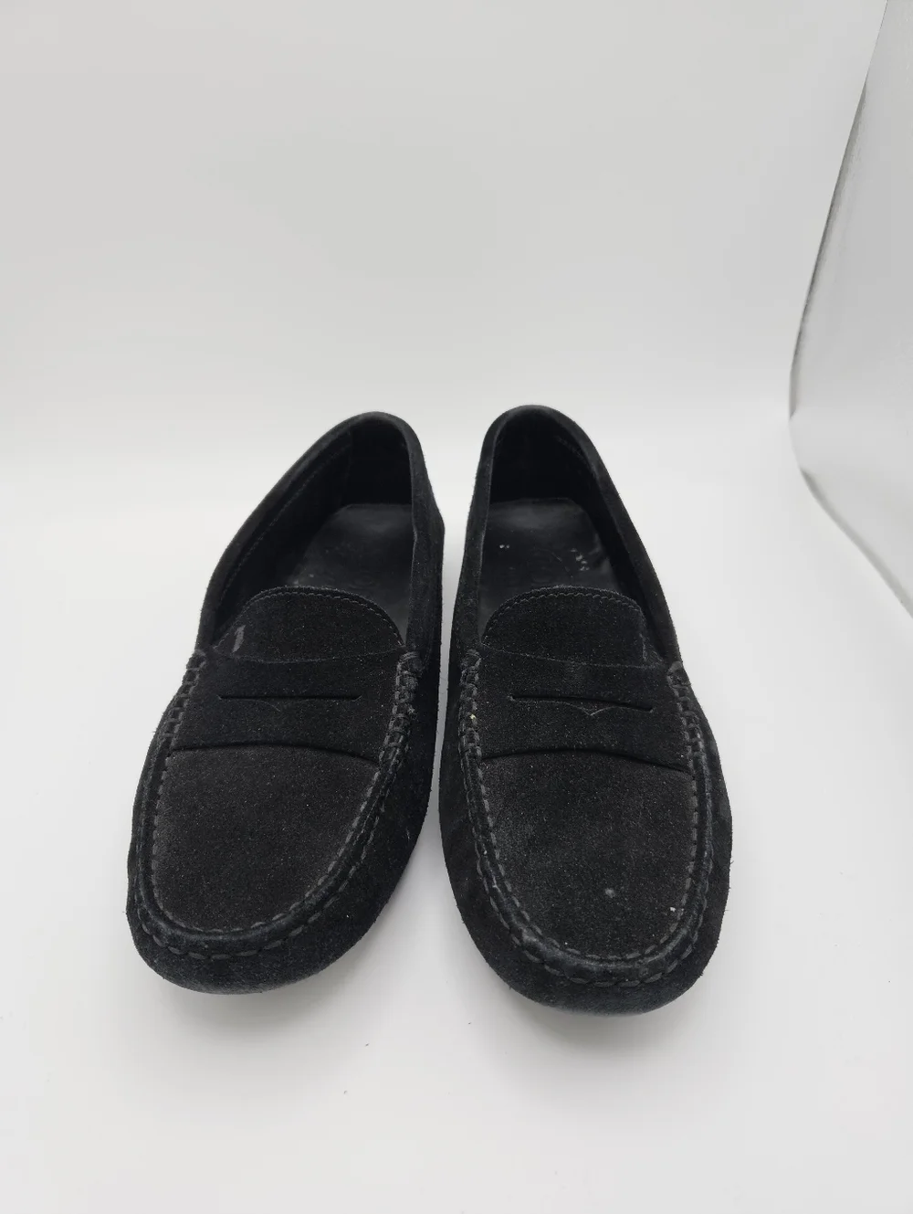 Tod's black suede Gommino driving shoes penny loafer size 37.5